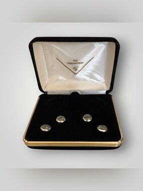 The Competition Vintage Men's Silver-Tone & Glittered Cufflinks Set